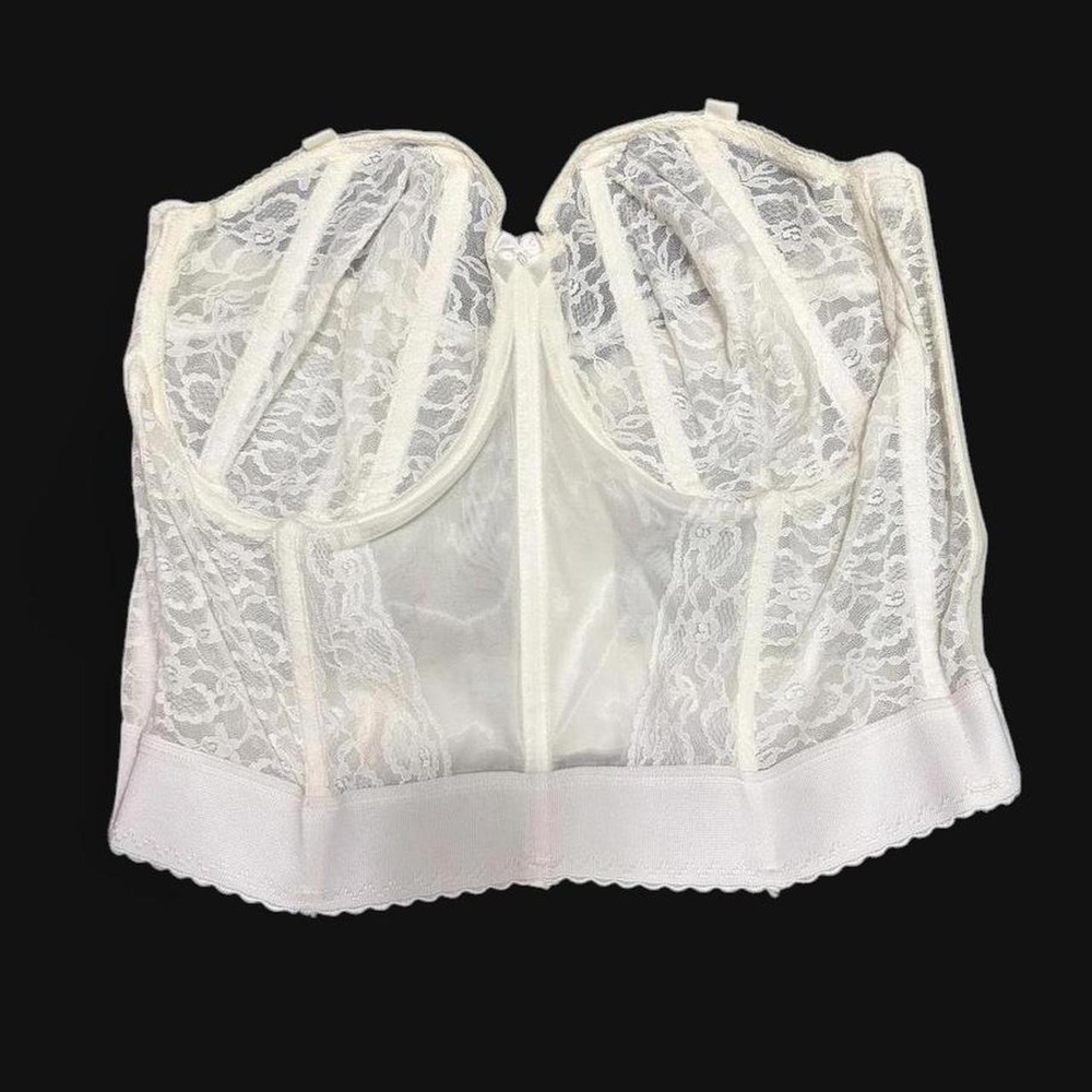 Vintage Goddess Bustier 42D White Lace Boned Overbust Lingerie USA Union